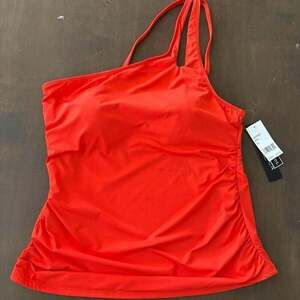La Blanca Island Goddess Tummy Control One-Shoulder Tankini Top Orange Size 16